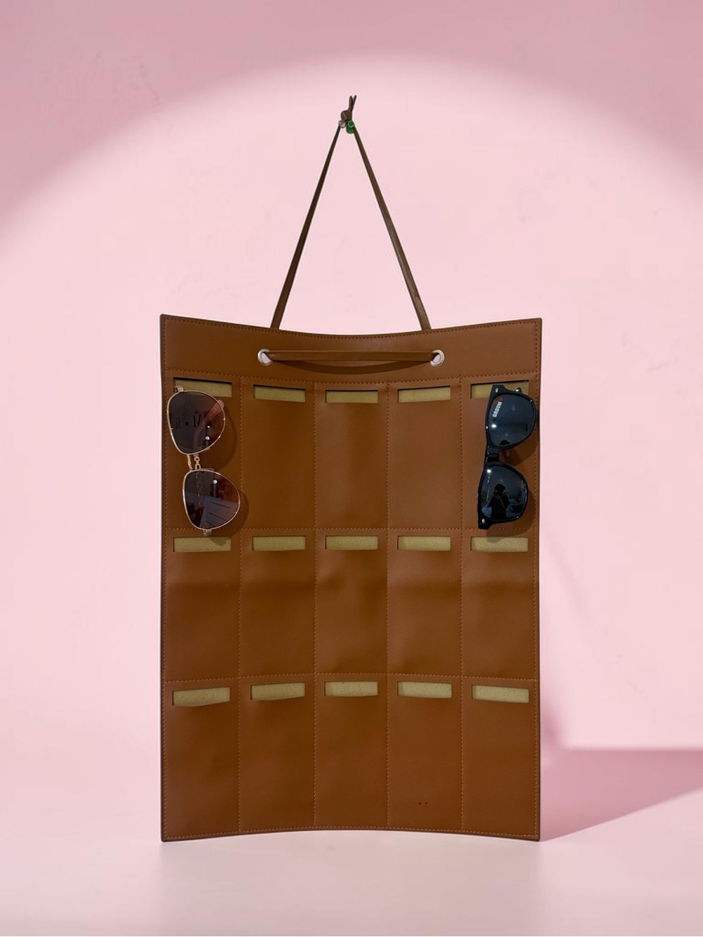 Leather Sunglass Organizer Tote - Brown